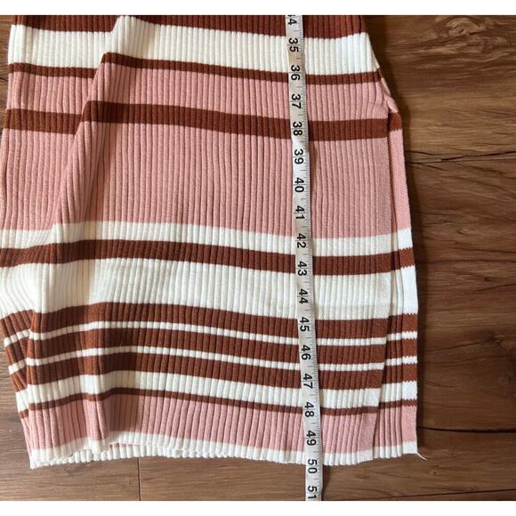 Brown White Pink Ribbed Striped Sweater Dress V-Neck Collared Bodycon Size XL - Picture 11 of 12
